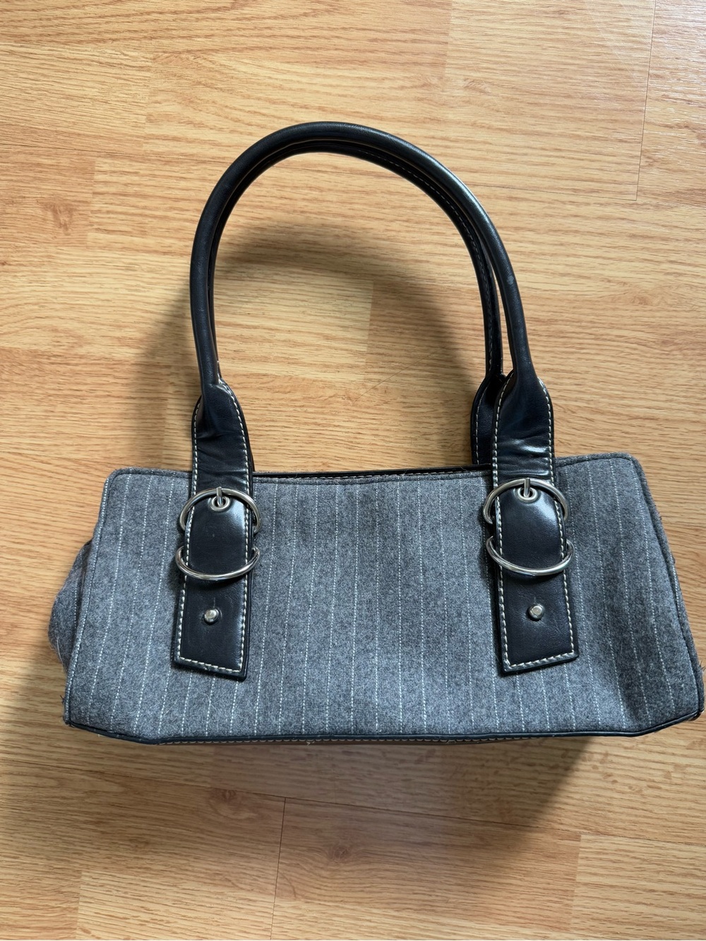 Apt. 9 Vintage Y2K Pinstripe Baguette Shoulder Bag Grey Silver Hardware